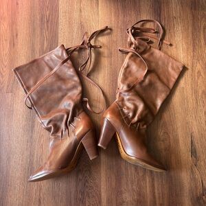 Michael Kors Brown Leather Size 8 Boots Heel